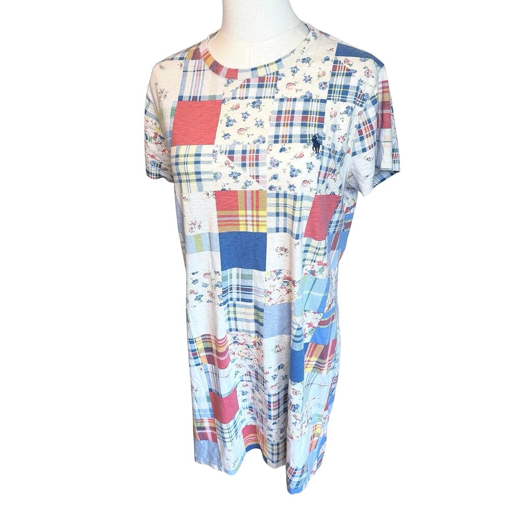 Polo Ralph Lauren Vintage Patchwork Cotton T-Shirt Dress Pony Logo Size Medium